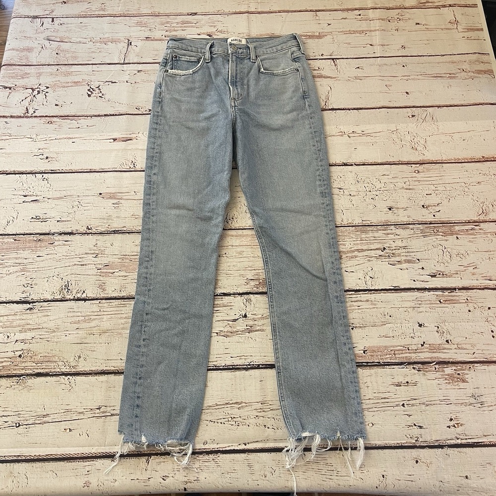 Agolde Jeans Womens Size 25 Merrel Mid Rise Straight Leg Fray Hem Light Wash